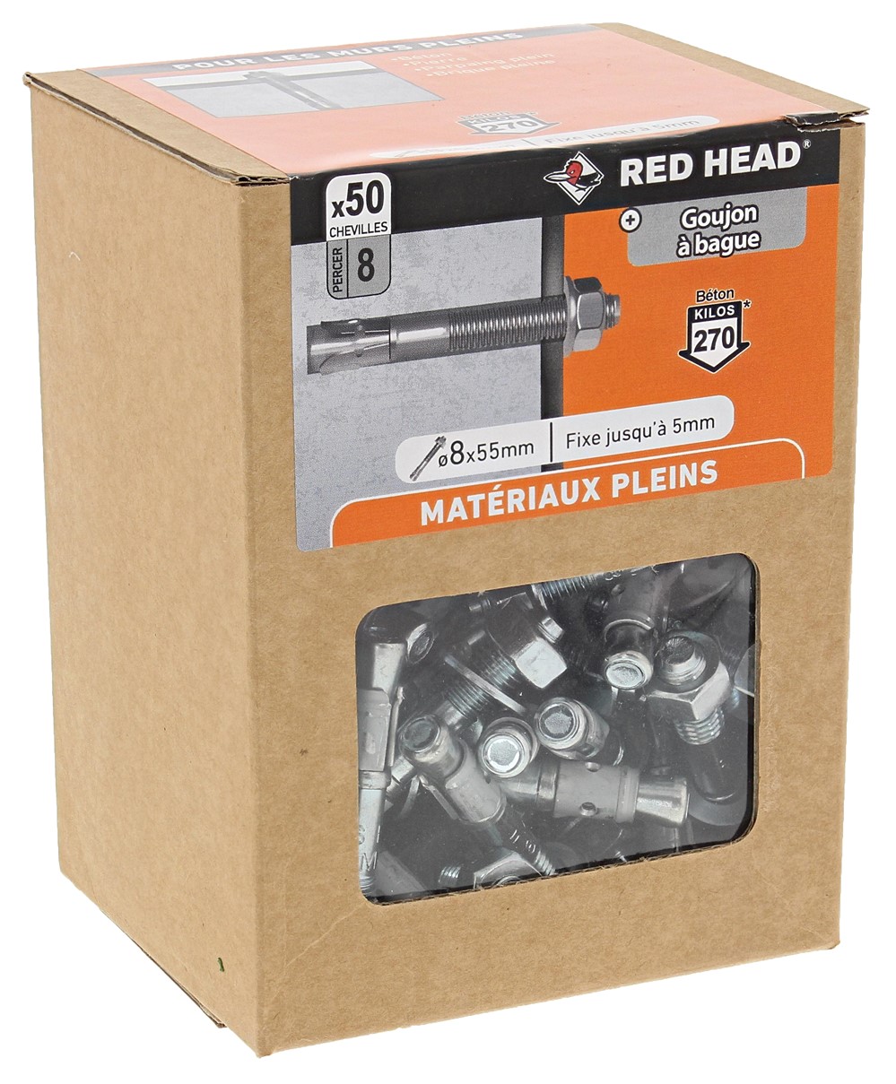 50 goujon ATX Ø8x55mm pour matériaux pleins.